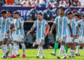 Enzo FERNANDEZ, Nicolas OTAMENDI, Lionel MESSI, Cristian ROMERO of Argentina during the 2026 FIFA World Cup - Final match between Spain and Argentina at MetLife Stadium on July 19, 2026 in East Rutherford, New Jersey. (Photo by Johnny Fidelin/Icon Sport)