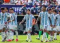 Enzo FERNANDEZ, Nicolas OTAMENDI, Lionel MESSI, Cristian ROMERO of Argentina during the 2026 FIFA World Cup - Final match between Spain and Argentina at MetLife Stadium on July 19, 2026 in East Rutherford, New Jersey. (Photo by Johnny Fidelin/Icon Sport)