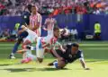 Soccer Football - FIFA World Cup 2026 - Round of 16 - Paraguay v France - Philadelphia Stadium, Philadelphia, Pennsylvania, U.S. - July 4, 2026 France's Kylian Mbappe in action with Paraguay's Juan Jose Caceres IMAGN IMAGES via Reuters/Bill Streicher