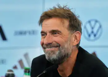 Newly appointed head coach of the German national soccer team Juergen Klopp attends a news conference at the headquarters of the German Football Association DFB in Frankfurt, Germany, Friday, July 24, 2026. (AP Photo/Michael Probst)